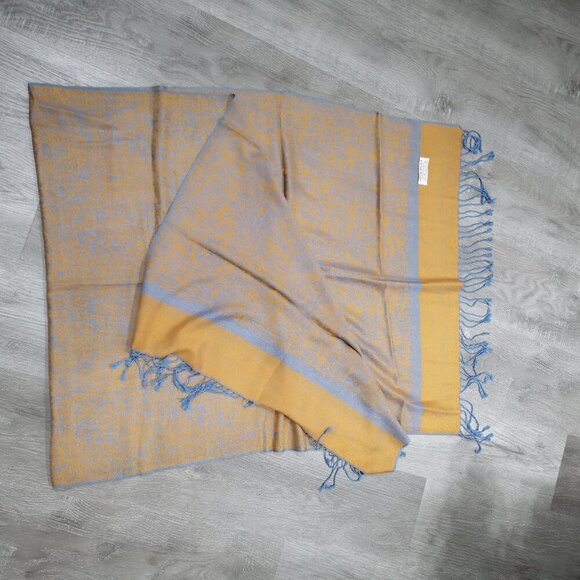 Pashmina Blue & Bronze Colored 100% Pashmina Scarf / Wrap with Fringes - Picture 4 of 4